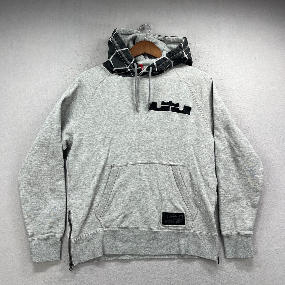 Nike LeBron James Hoodie Men Medium Gray Pullover Side Zip Basketball Sweatshirt